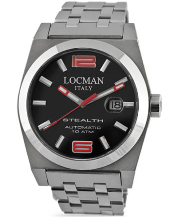 locman stealth automatico 43 mm 020500BKNRD0BR0 quadrante nero bracciale acciaio