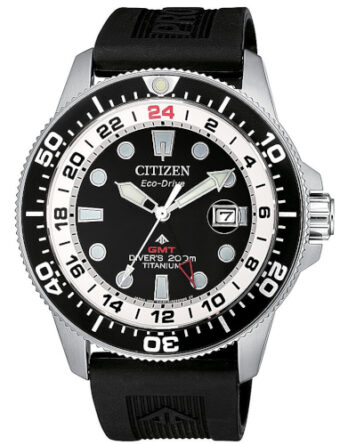 citizen BJ7110-89F orologio GMT eco drive quadrante nero cinturino gomma nero